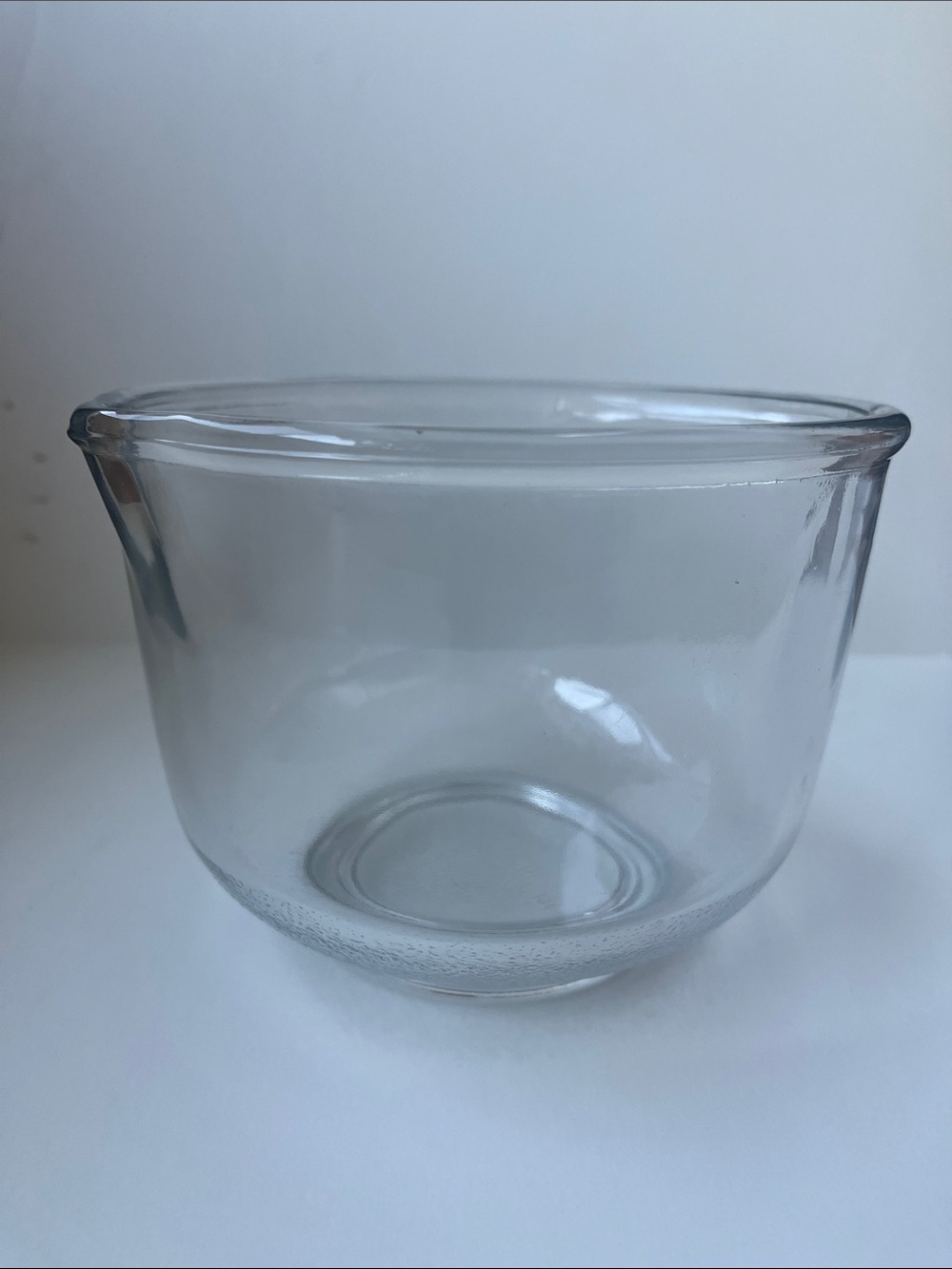 Fire King 3” x 4.5” clear glass bowl for Sunbeam mixers.